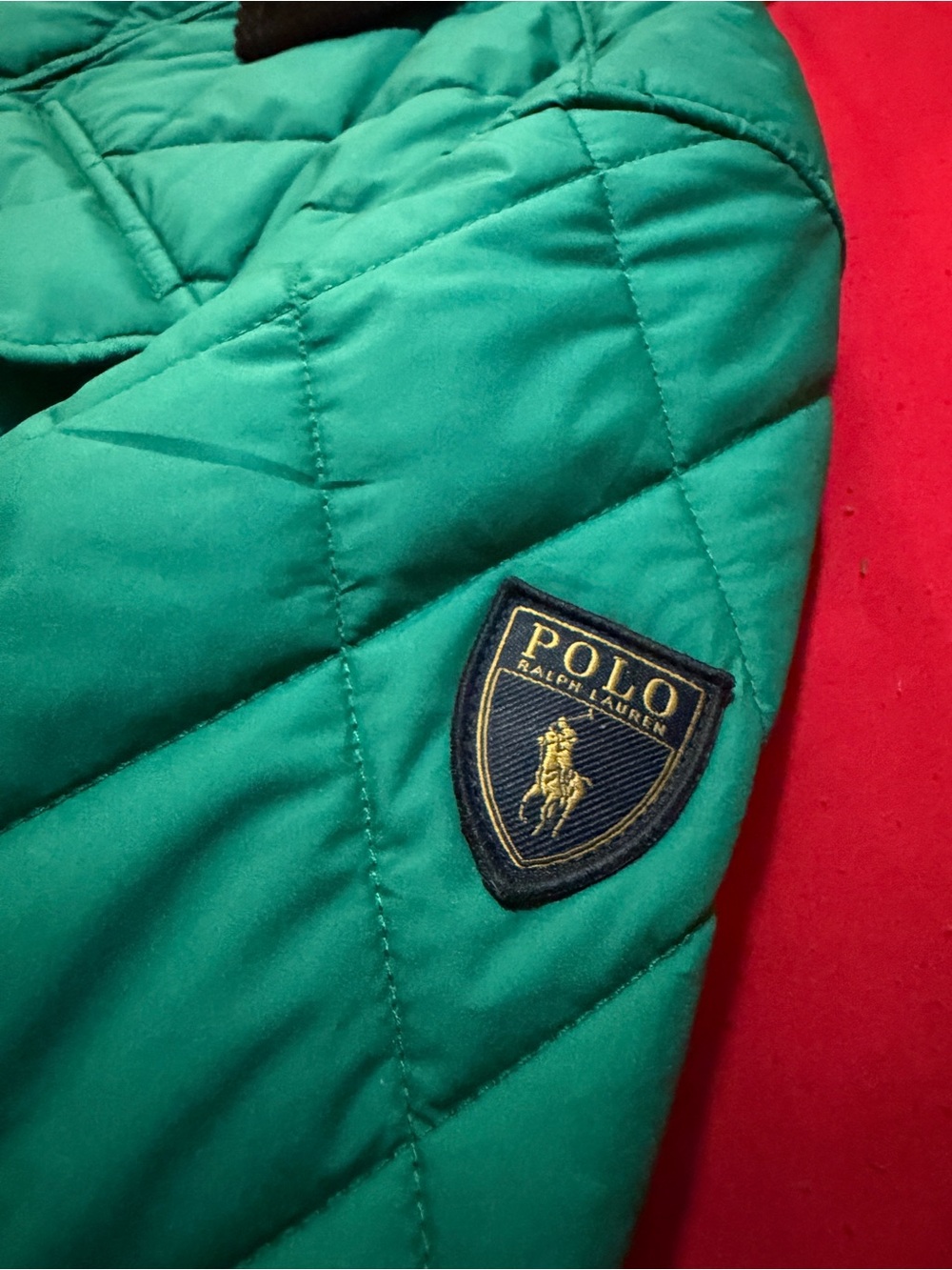 Polo by Ralph Lauren Green Quilted Puffer Jacket with Black Corduroy Collar - Picture 8 of 8